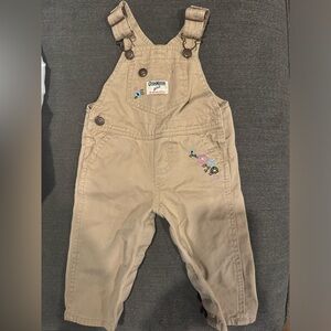 Vintage Oshkosh Bgosh Baby Overalls Size 9 Months Brown Tan Embroidered